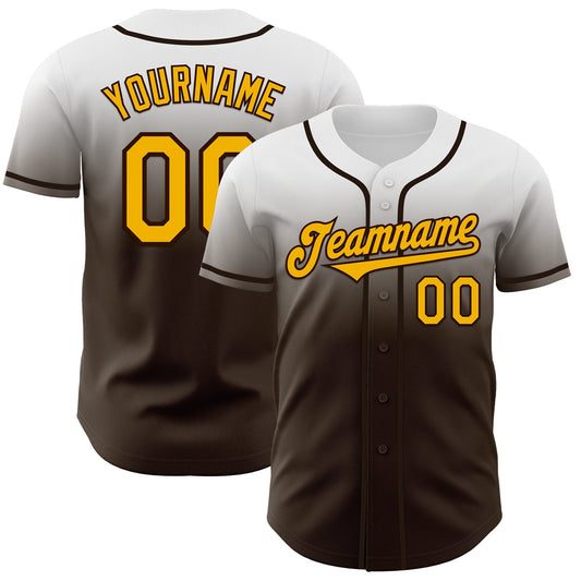 Custom White Gold-Brown Authentic Fade Fashion Baseball Jersey - Main View