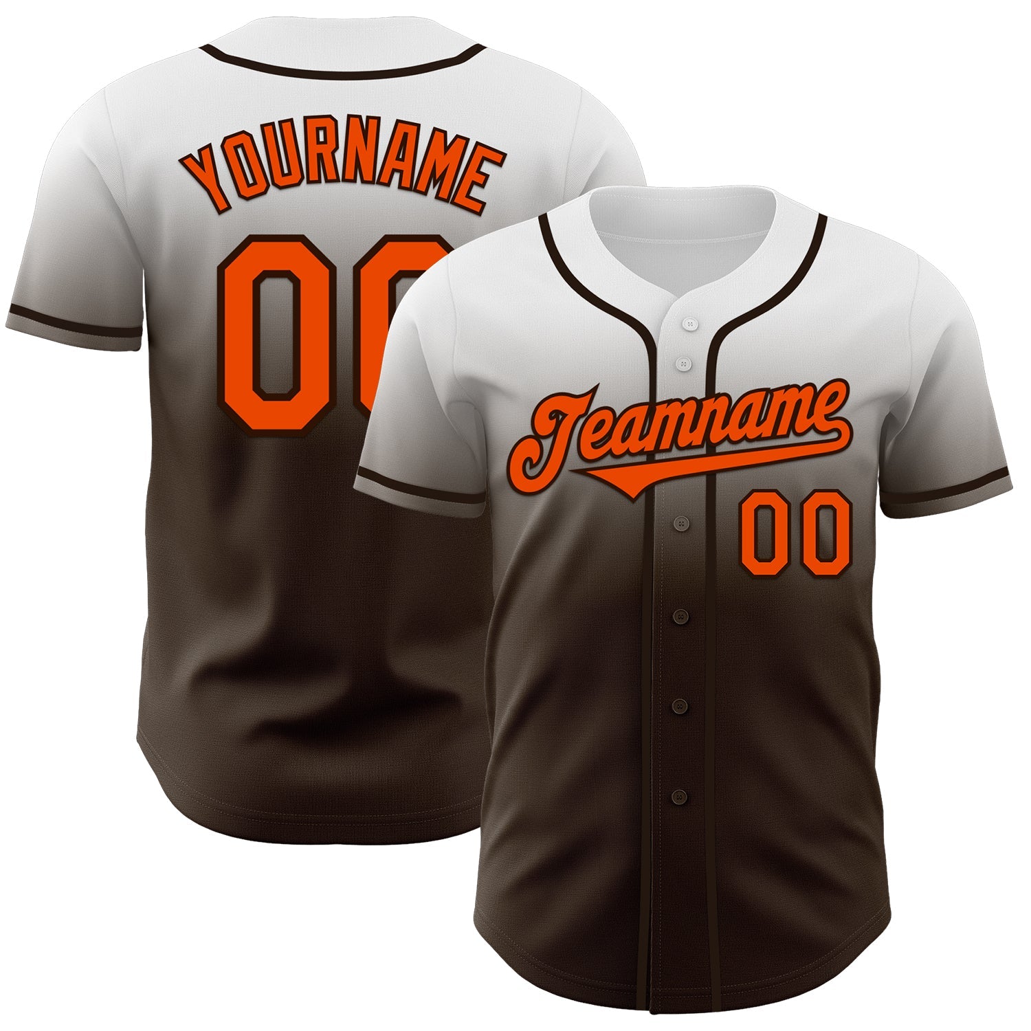 Custom White Orange-Brown Authentic Fade Fashion Baseball Jersey - Main View