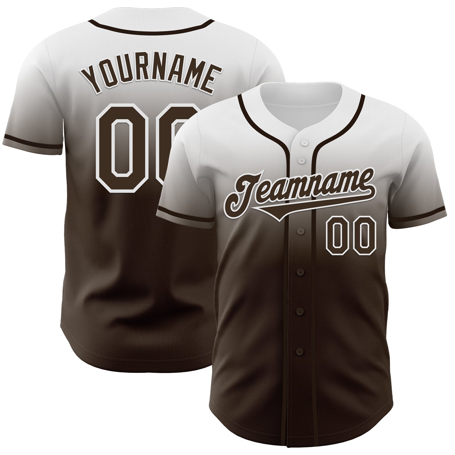 Custom White Brown Authentic Fade Fashion Baseball Jersey - Main View