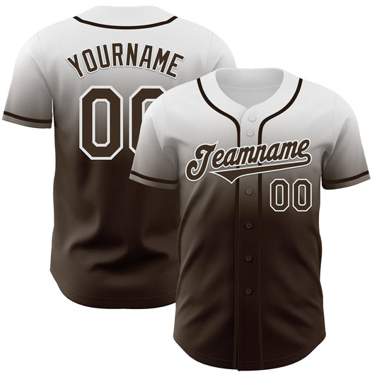 Custom White Brown Authentic Fade Fashion Baseball Jersey - Main View