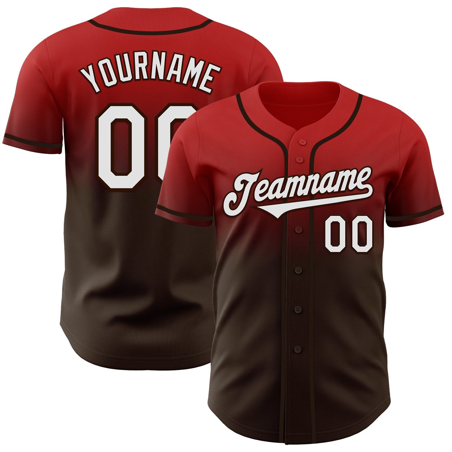 Custom Red White-Brown Authentic Fade Fashion Baseball Jersey - Main View