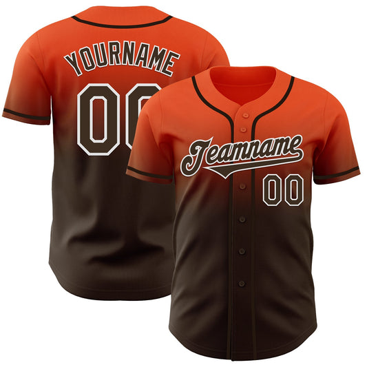 Custom Orange Brown-White Authentic Fade Fashion Baseball Jersey - Main View