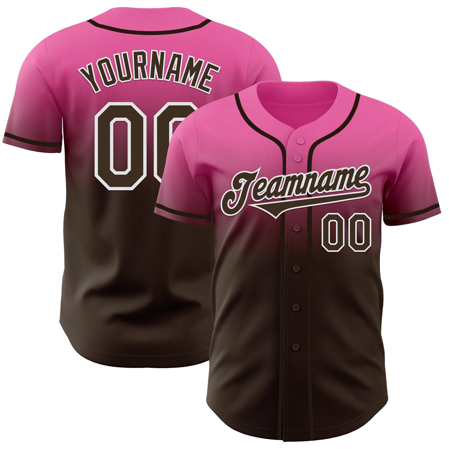 Custom Pink Brown-White Authentic Fade Fashion Baseball Jersey - Main View