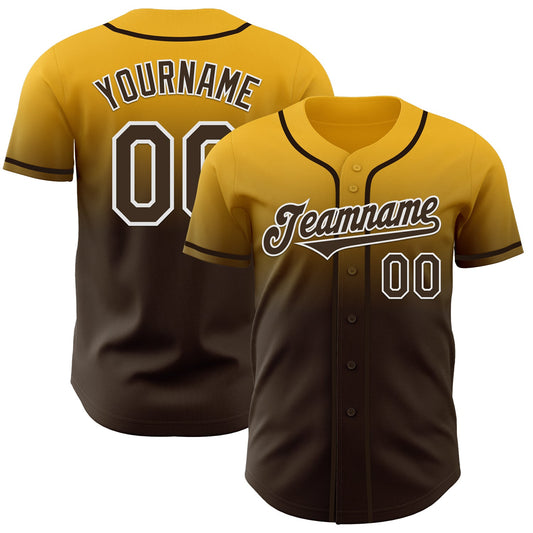 Custom Gold Brown-White Authentic Fade Fashion Baseball Jersey - Main View