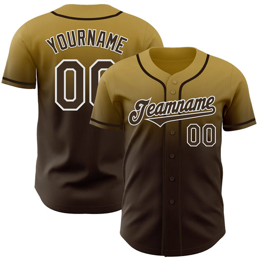 Custom Old Gold Brown-White Authentic Fade Fashion Baseball Jersey - Main View