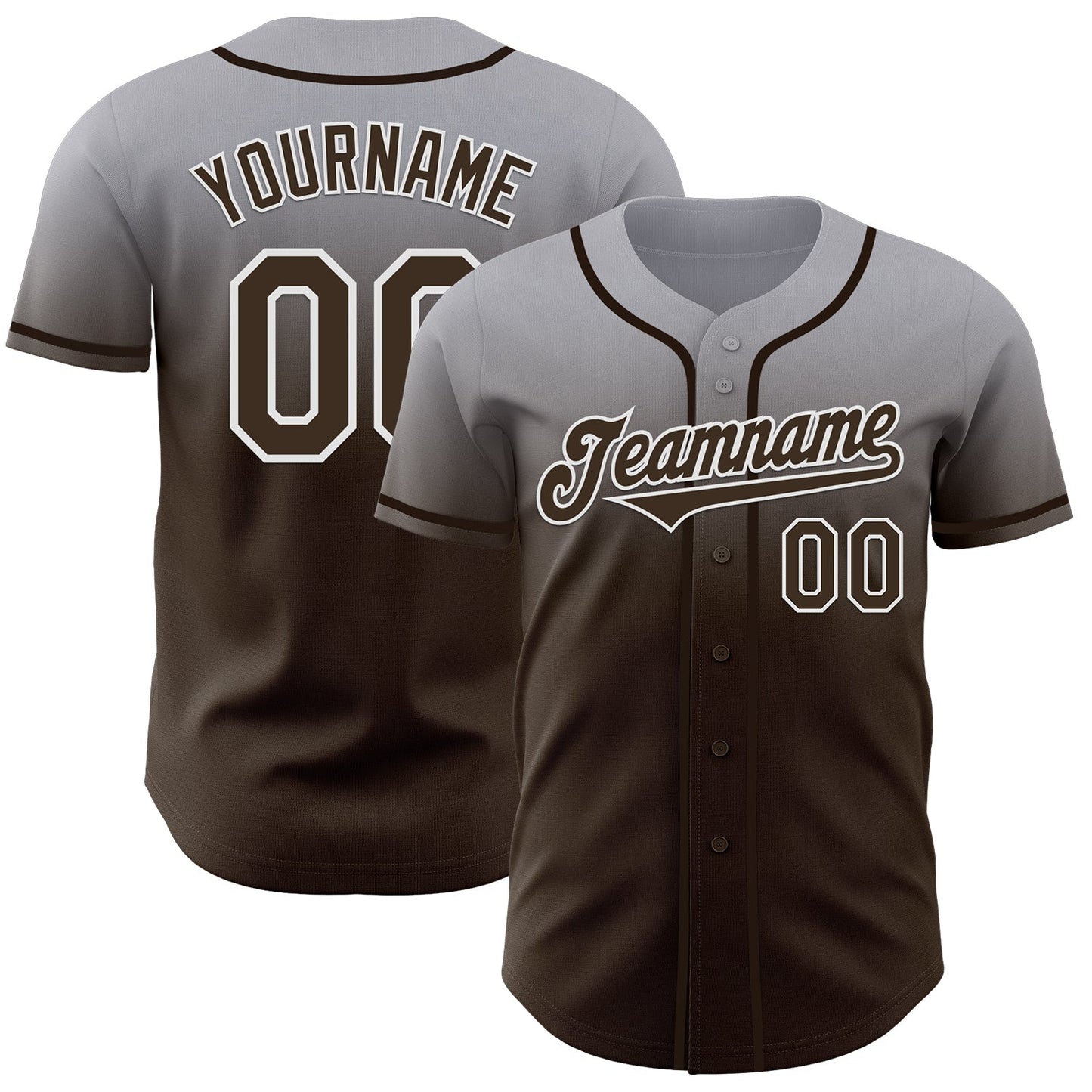 Custom Gray Brown-White Authentic Fade Fashion Baseball Jersey - Main View