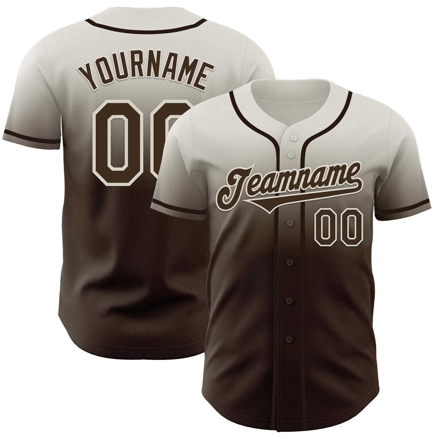 Custom Cream Brown Authentic Fade Fashion Baseball Jersey - Main View