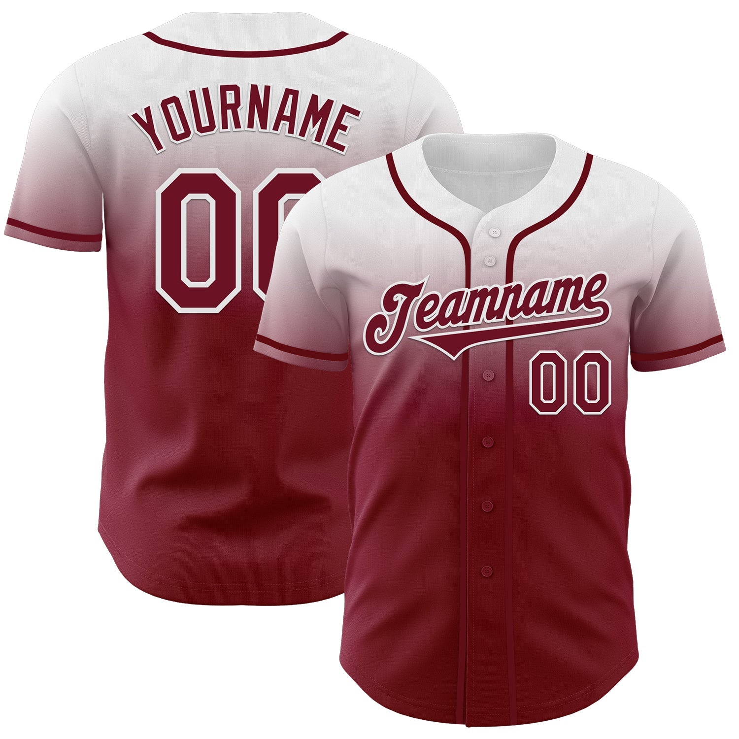 Custom White Crimson Authentic Fade Fashion Baseball Jersey - Main View
