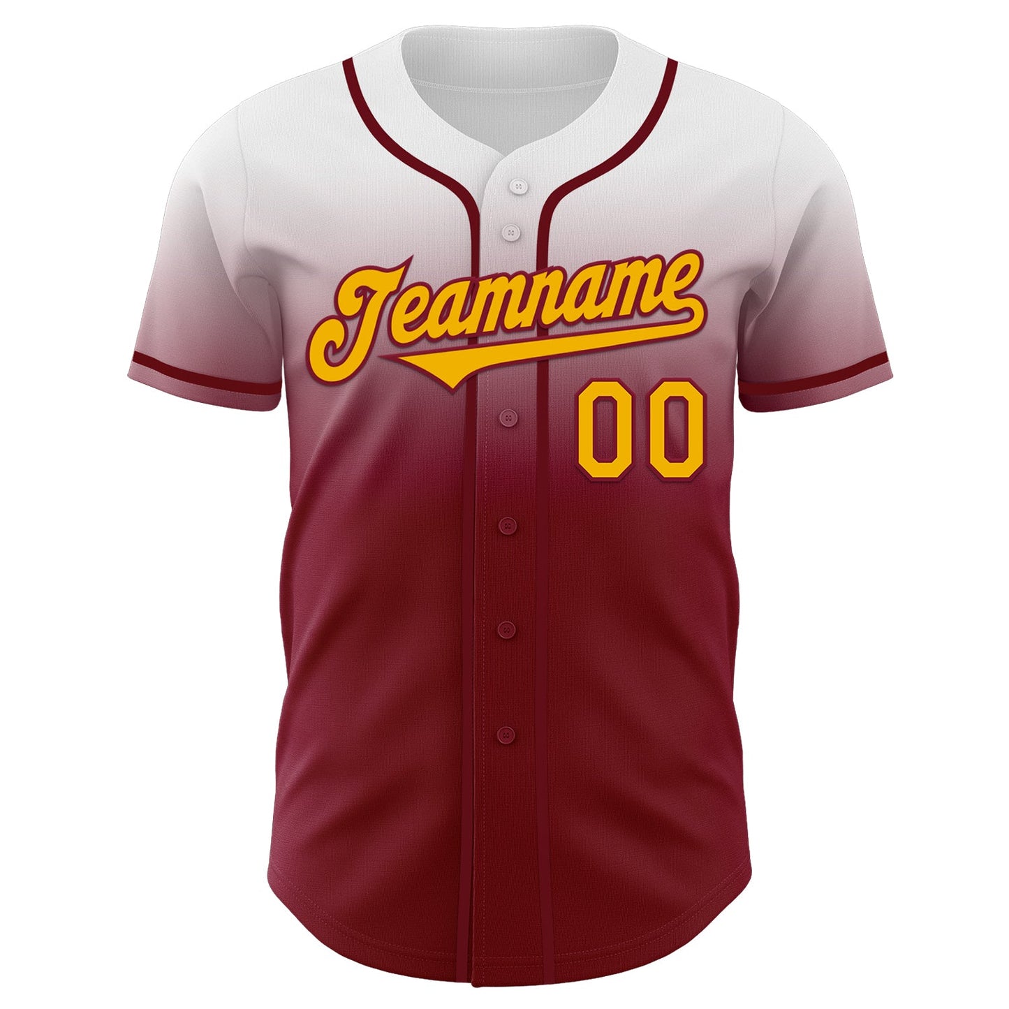Custom White Gold-Crimson Authentic Fade Fashion Baseball Jersey view 2