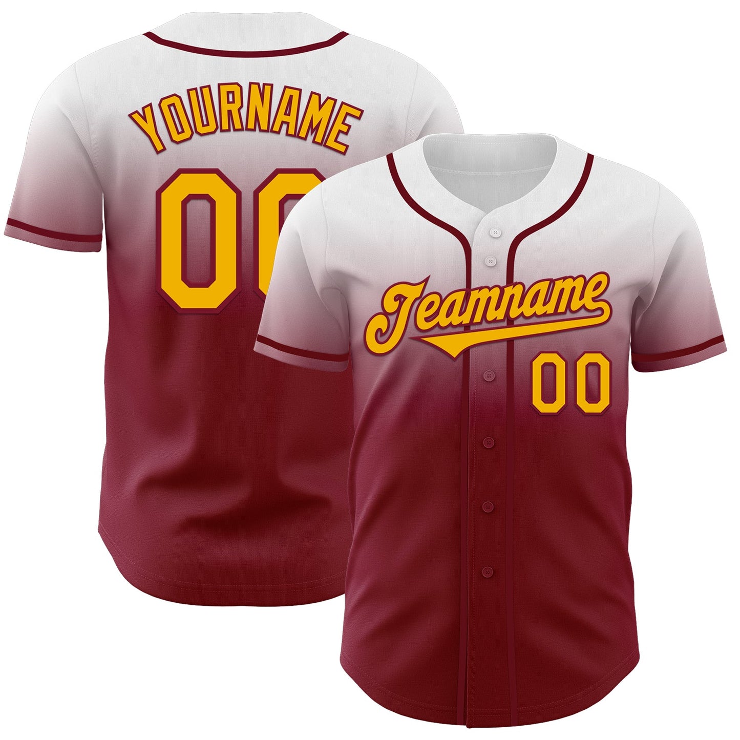 Custom White Gold-Crimson Authentic Fade Fashion Baseball Jersey - Main View