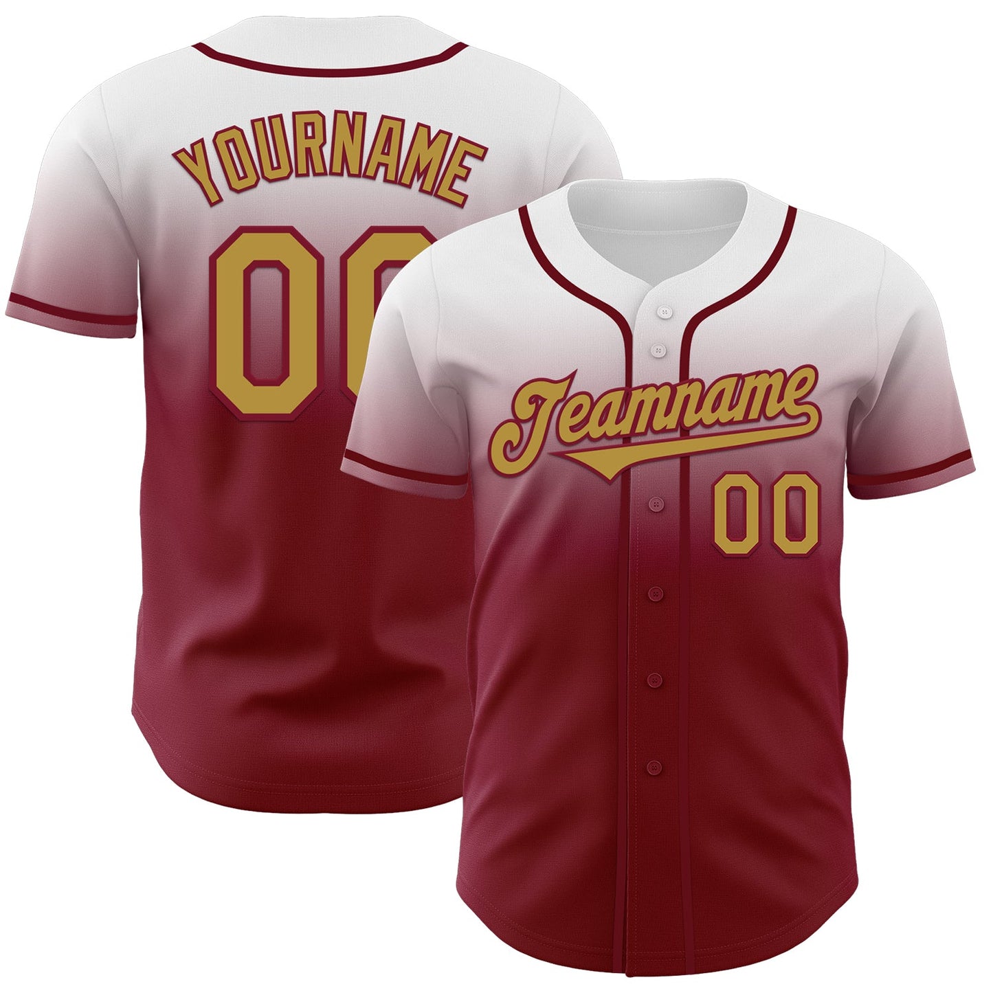 Custom White Old Gold-Crimson Authentic Fade Fashion Baseball Jersey - Main View