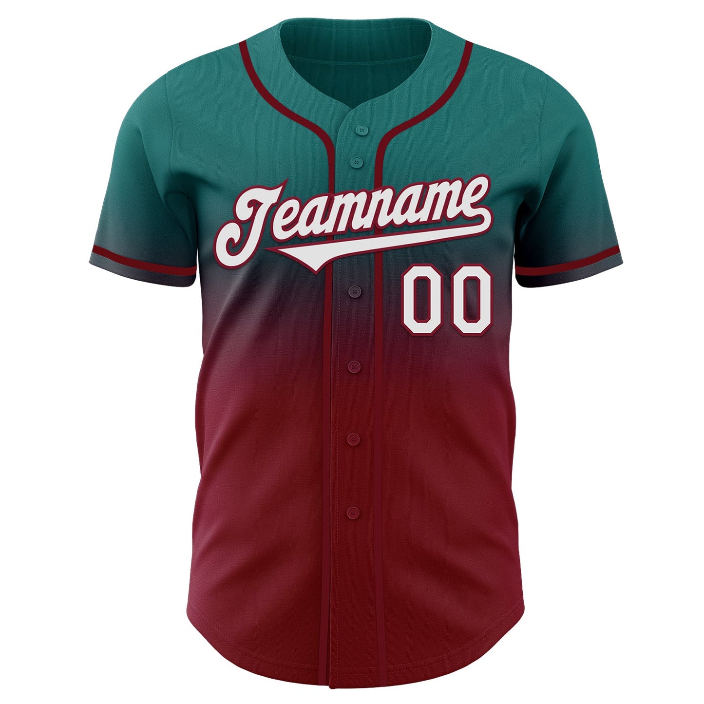 Custom Teal White-Crimson Authentic Fade Fashion Baseball Jersey view 2