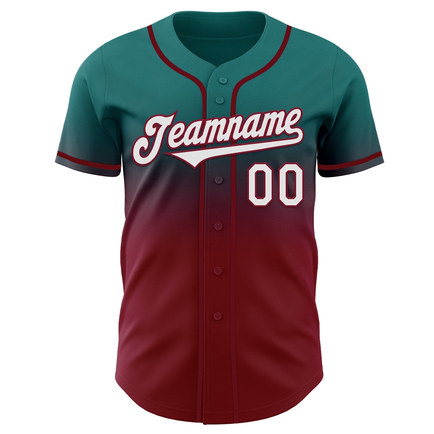 Custom Teal White-Crimson Authentic Fade Fashion Baseball Jersey view 2