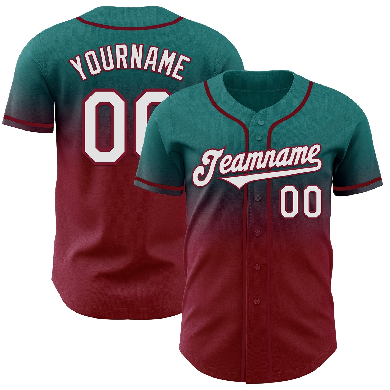 Custom Teal White-Crimson Authentic Fade Fashion Baseball Jersey - Main View