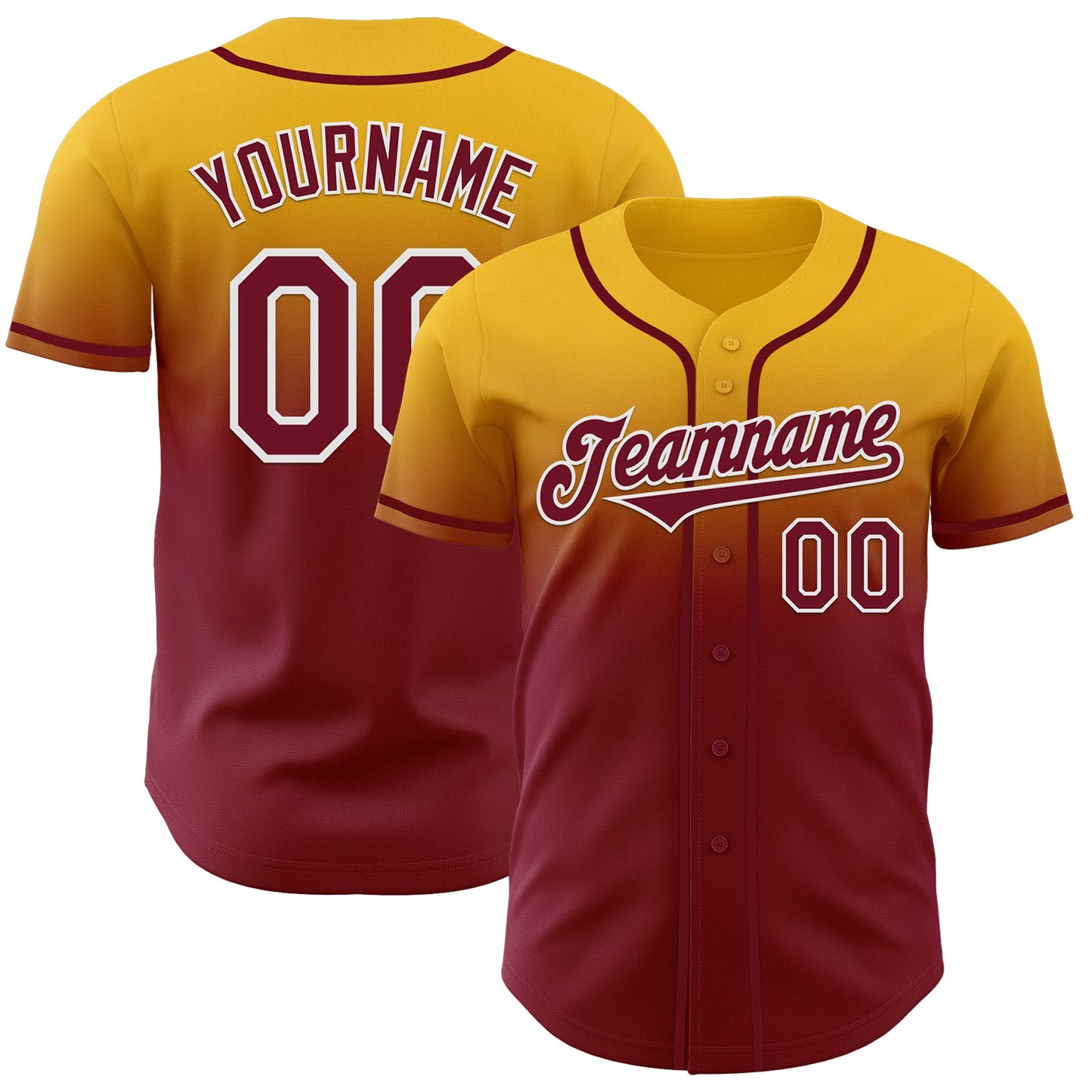Custom Gold Crimson-White Authentic Fade Fashion Baseball Jersey - Main View