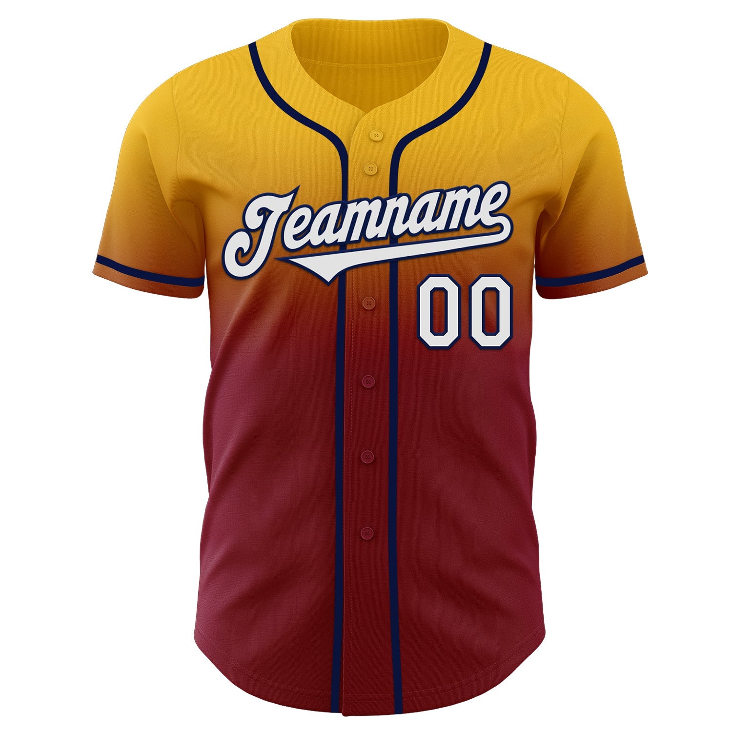 Custom Gold White Crimson-Navy Authentic Fade Fashion Baseball Jersey view 2