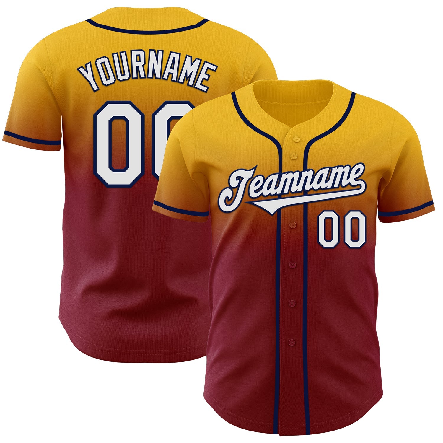 Custom Gold White Crimson-Navy Authentic Fade Fashion Baseball Jersey - Main View