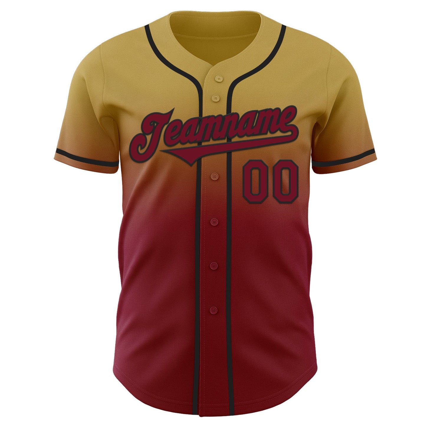 Custom Old Gold Crimson-Black Authentic Fade Fashion Baseball Jersey view 2