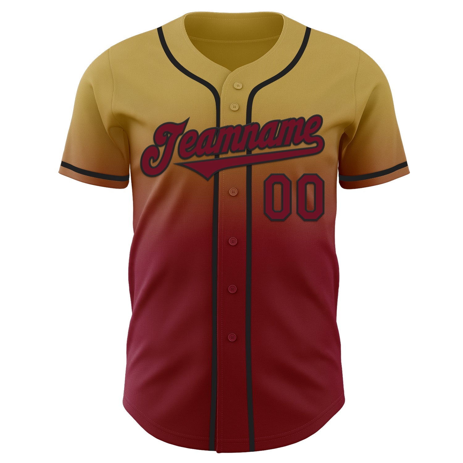 Custom Old Gold Crimson-Black Authentic Fade Fashion Baseball Jersey view 2