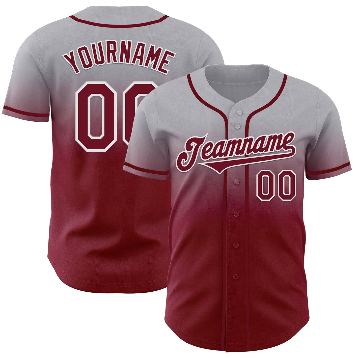 Custom Gray Crimson-White Authentic Fade Fashion Baseball Jersey - Main View