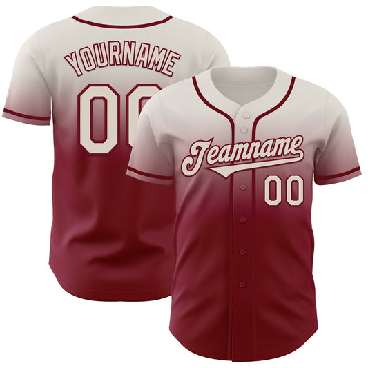 Custom Cream Crimson Authentic Fade Fashion Baseball Jersey - Main View