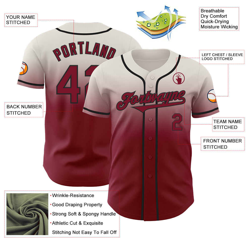 Custom Cream Crimson-Black Authentic Fade Fashion Baseball Jersey view 3