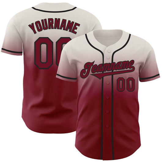 Custom Cream Crimson-Black Authentic Fade Fashion Baseball Jersey - Main View