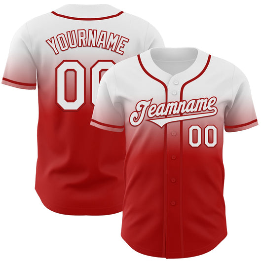 Custom White Red Authentic Fade Fashion Baseball Jersey - Main View