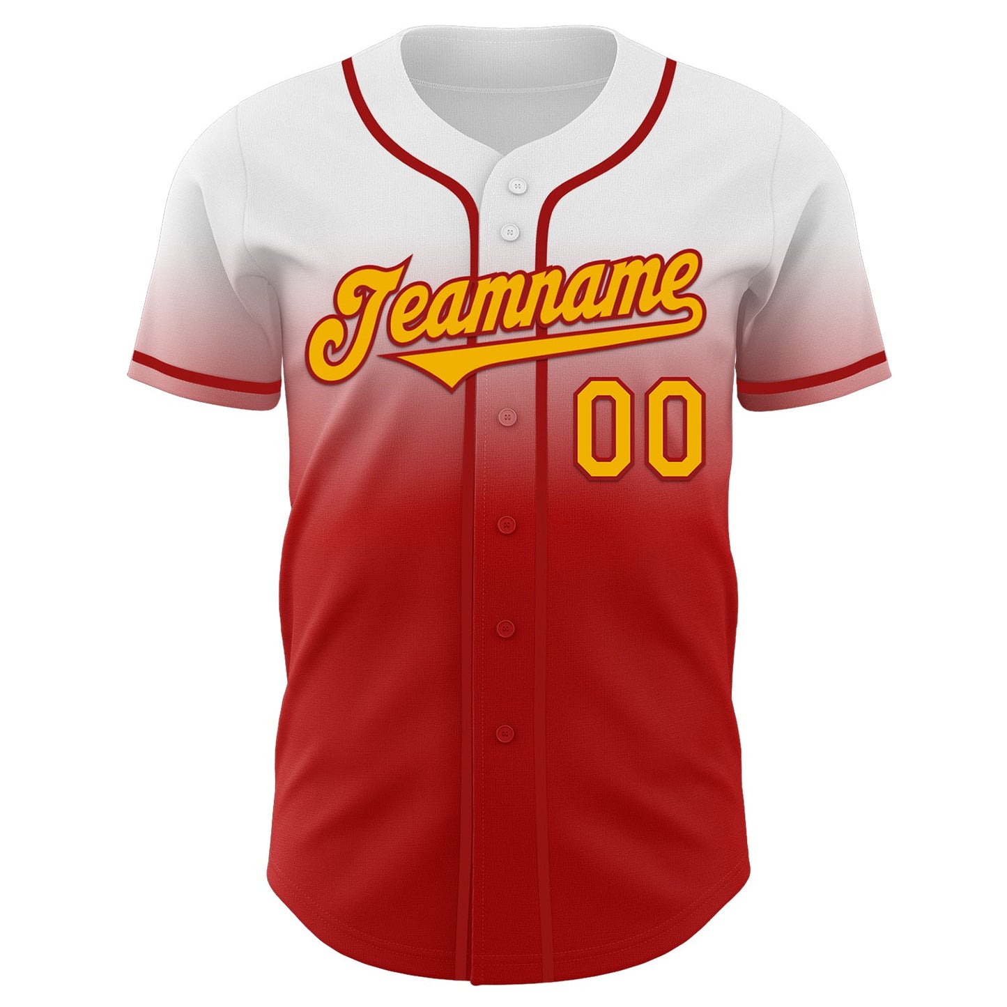 Custom White Gold-Red Authentic Fade Fashion Baseball Jersey view 2