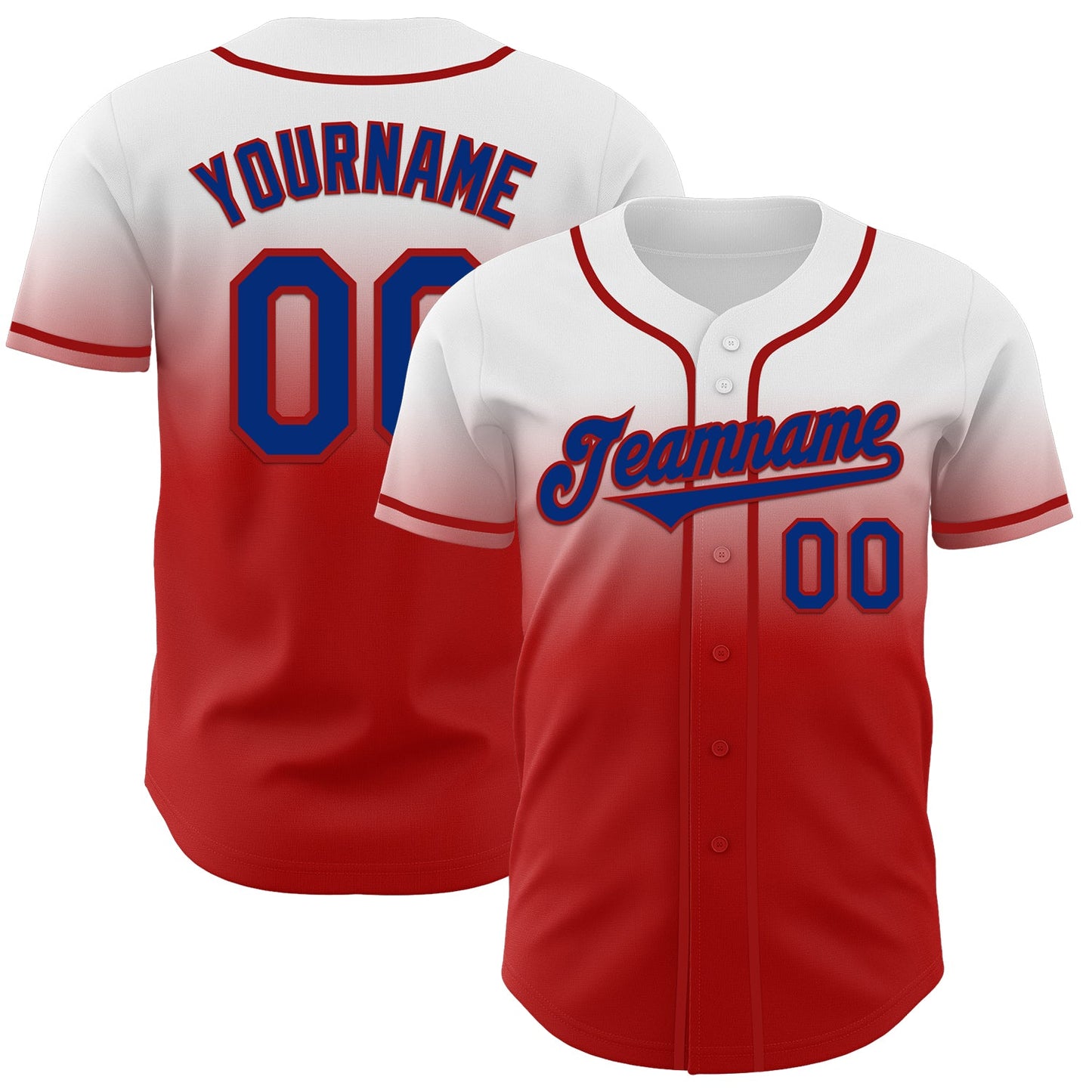 Custom White Royal-Red Authentic Fade Fashion Baseball Jersey - Main View