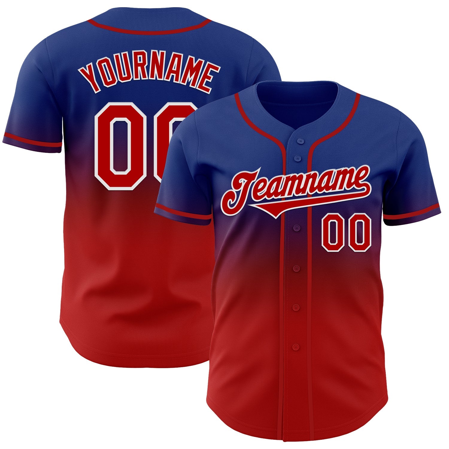 Custom Royal Red-White Authentic Fade Fashion Baseball Jersey - Main View