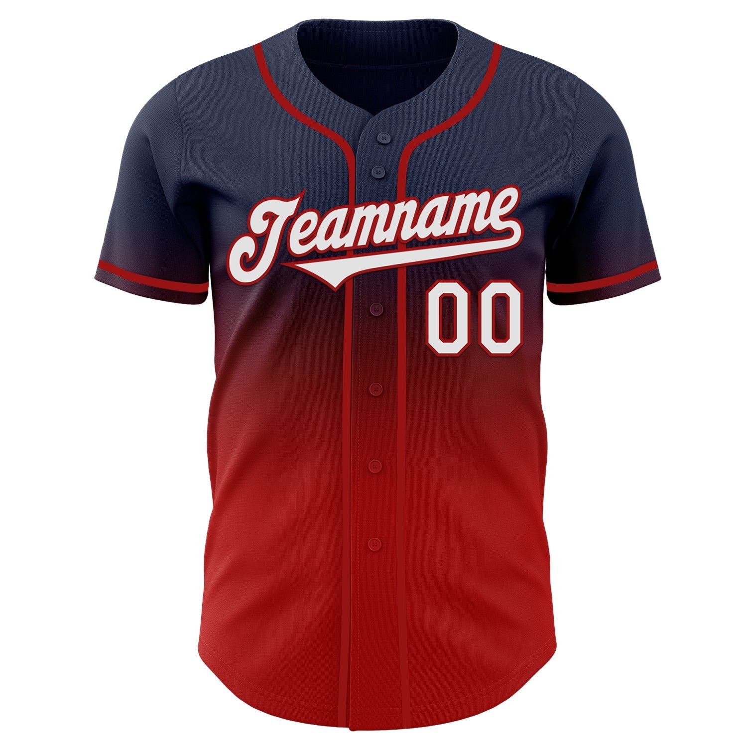 Custom Navy White-Red Authentic Fade Fashion Baseball Jersey view 2