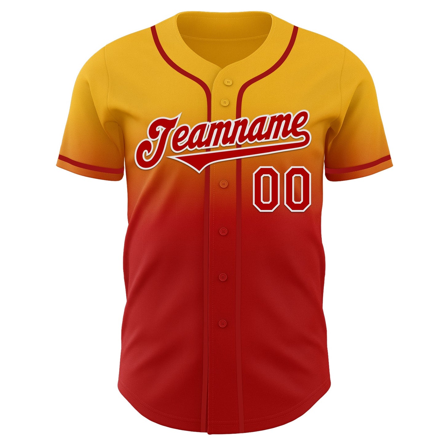 Custom Gold Red-White Authentic Fade Fashion Baseball Jersey view 2