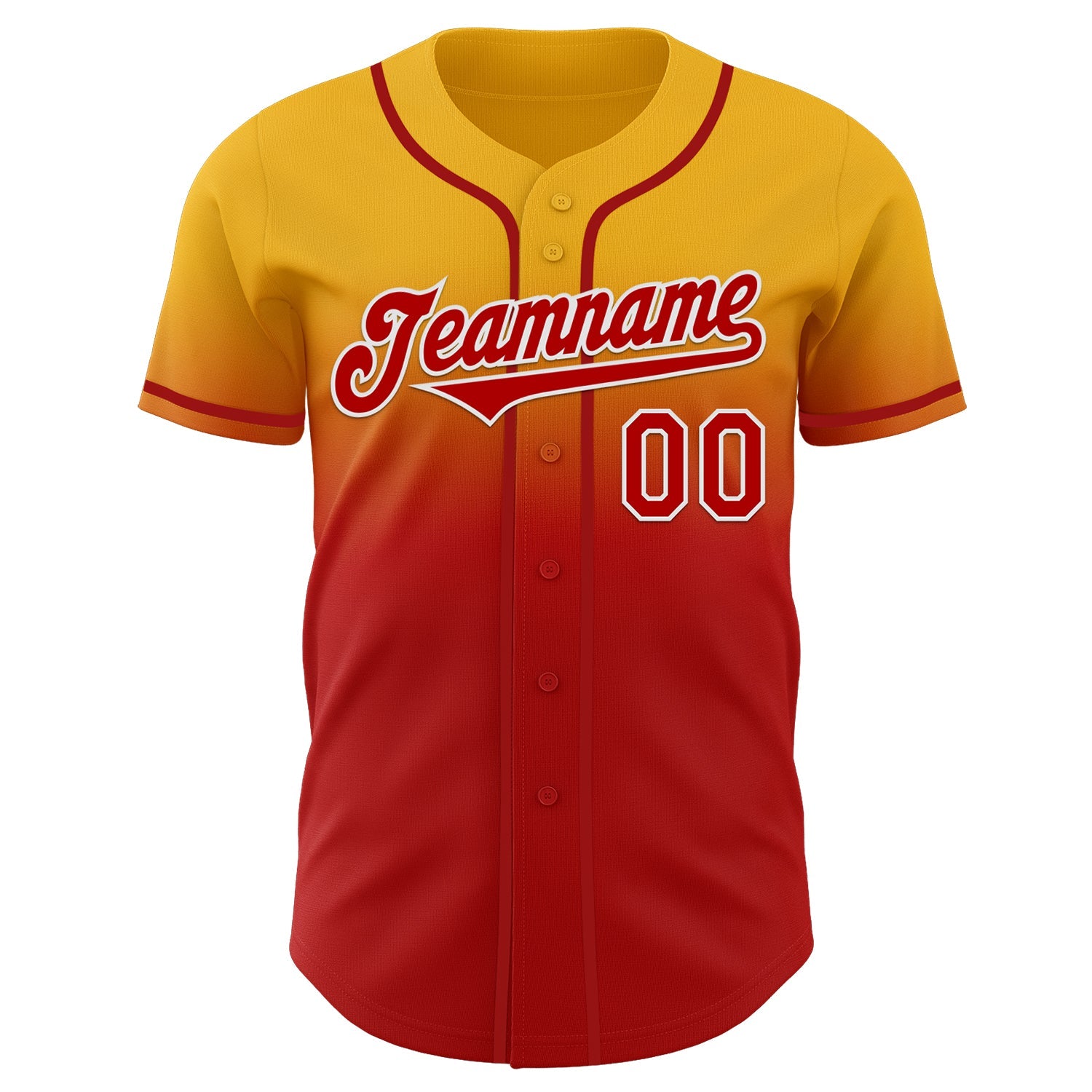 Custom Gold Red-White Authentic Fade Fashion Baseball Jersey view 2