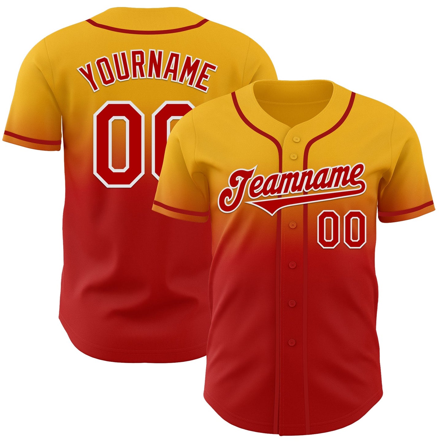 Custom Gold Red-White Authentic Fade Fashion Baseball Jersey - Main View