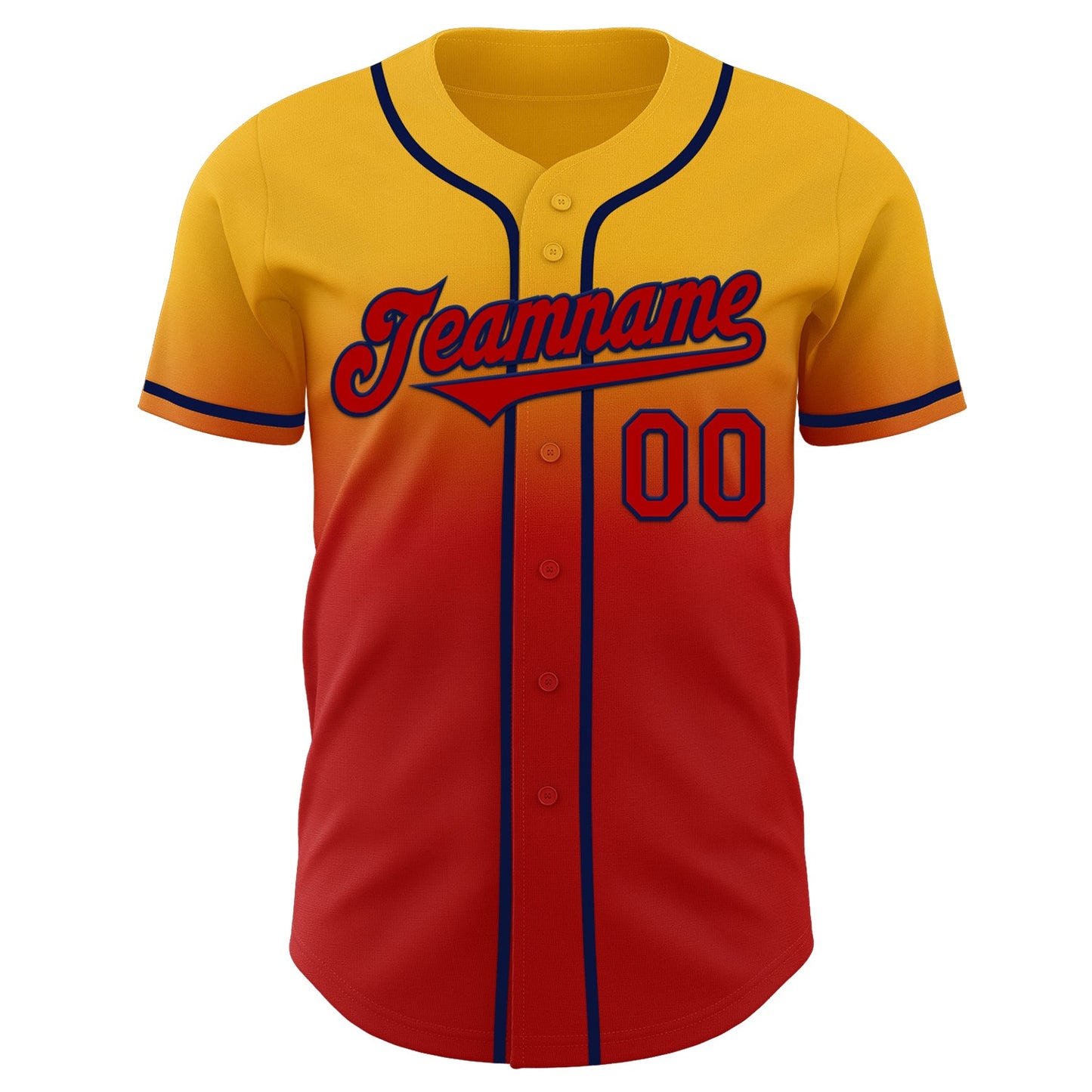 Custom Gold Red-Navy Authentic Fade Fashion Baseball Jersey view 2