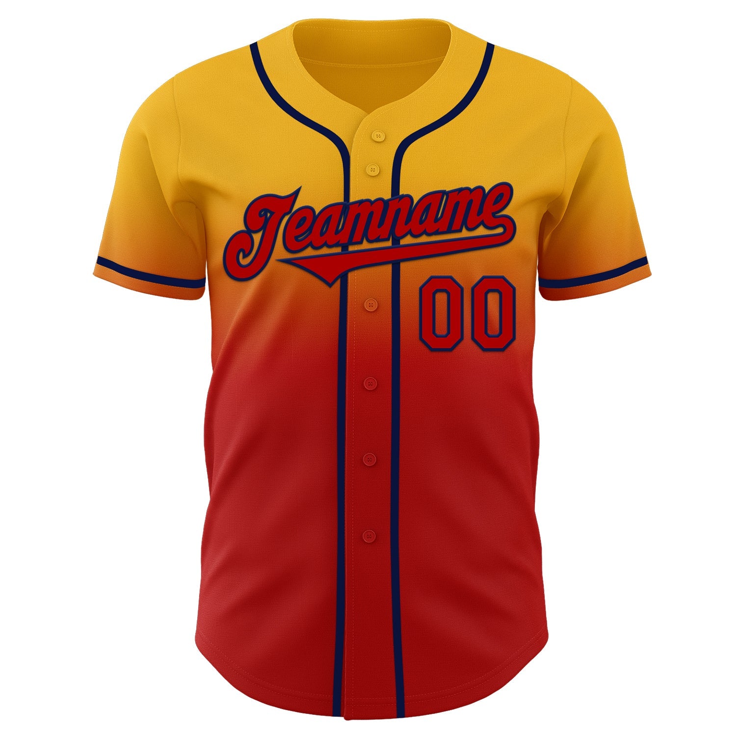 Custom Gold Red-Navy Authentic Fade Fashion Baseball Jersey view 2