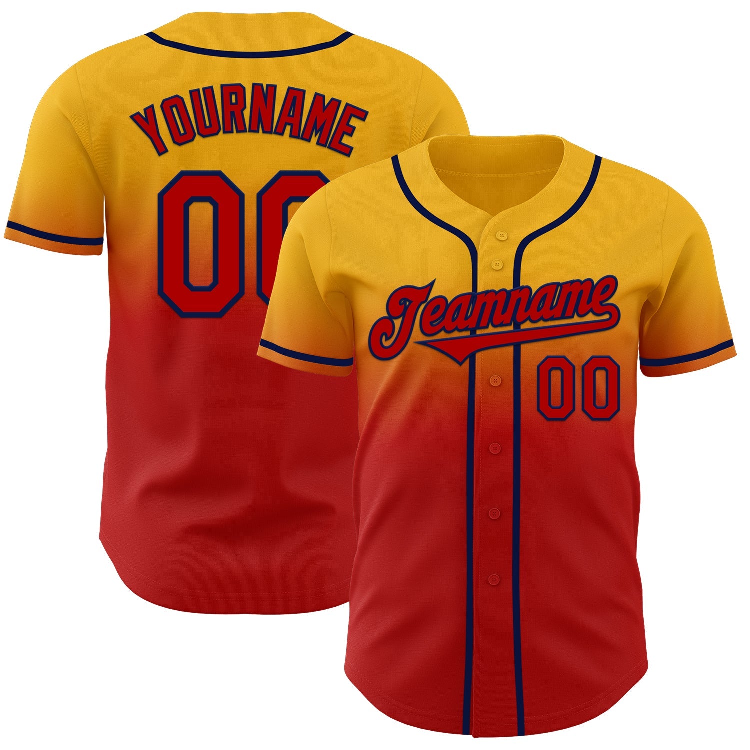 Custom Gold Red-Navy Authentic Fade Fashion Baseball Jersey - Main View