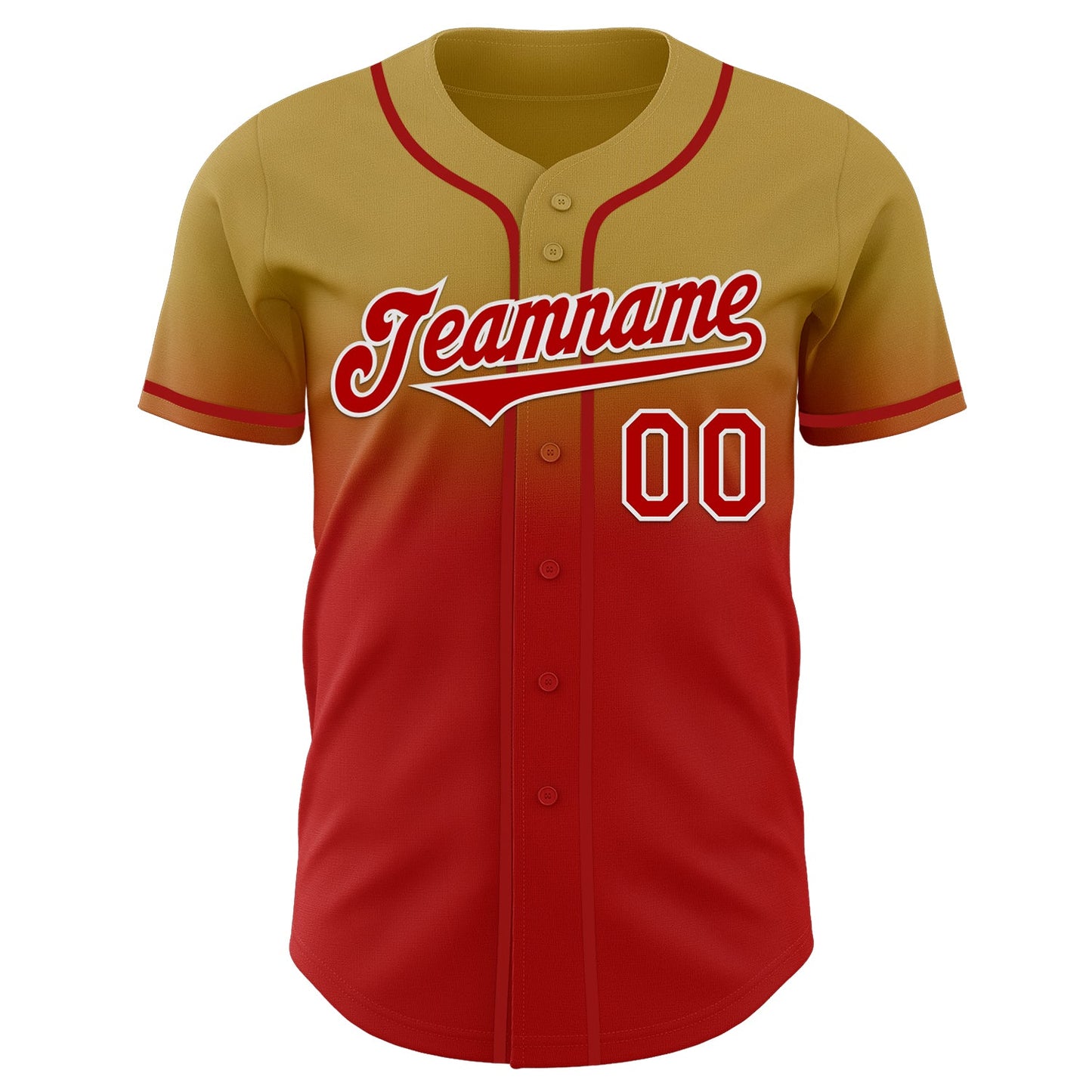 Custom Old Gold Red-White Authentic Fade Fashion Baseball Jersey view 2