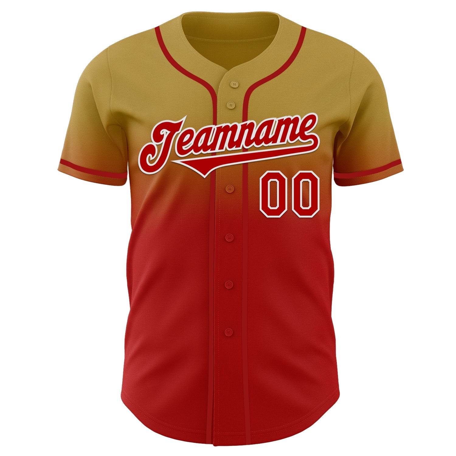 Custom Old Gold Red-White Authentic Fade Fashion Baseball Jersey view 2