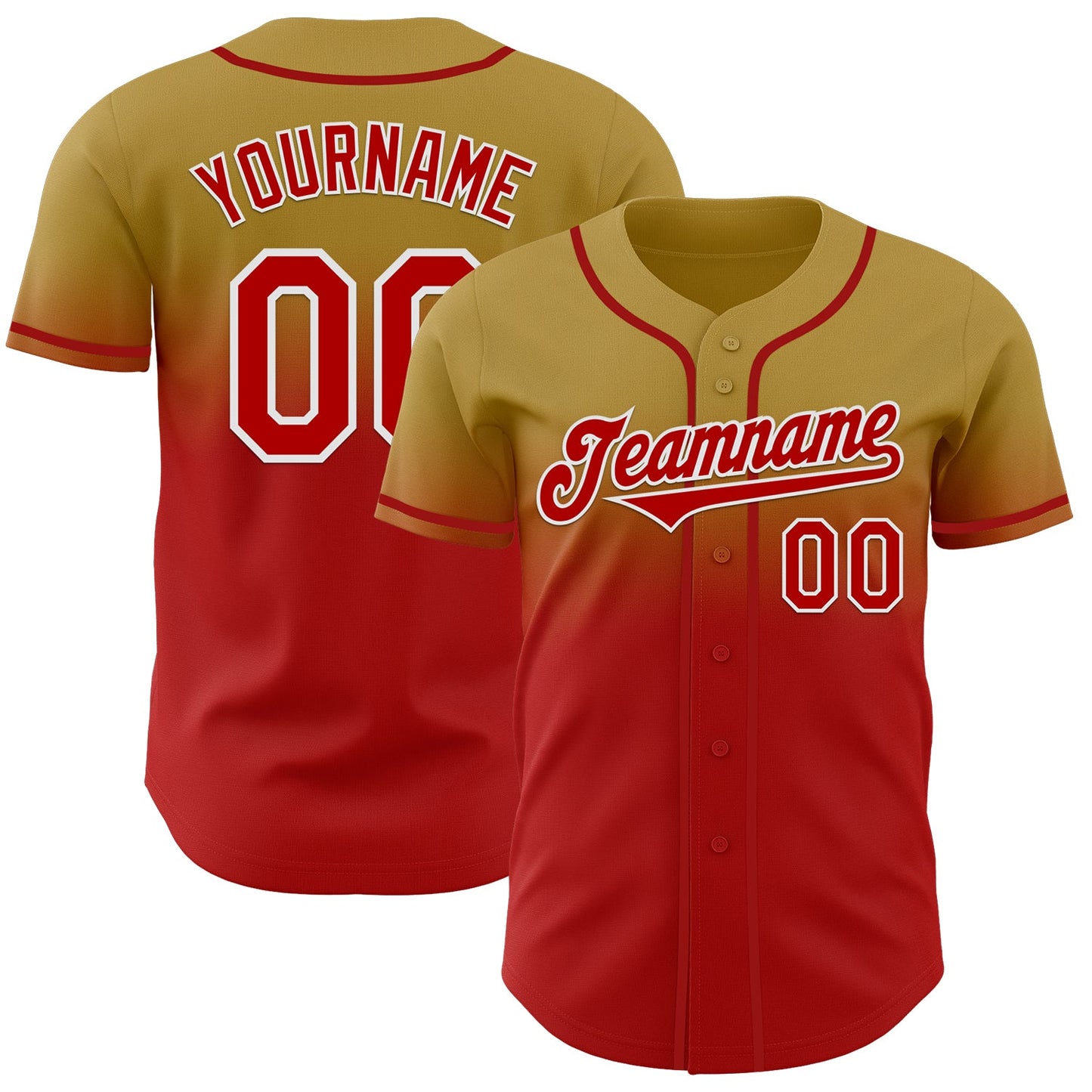 Custom Old Gold Red-White Authentic Fade Fashion Baseball Jersey - Main View