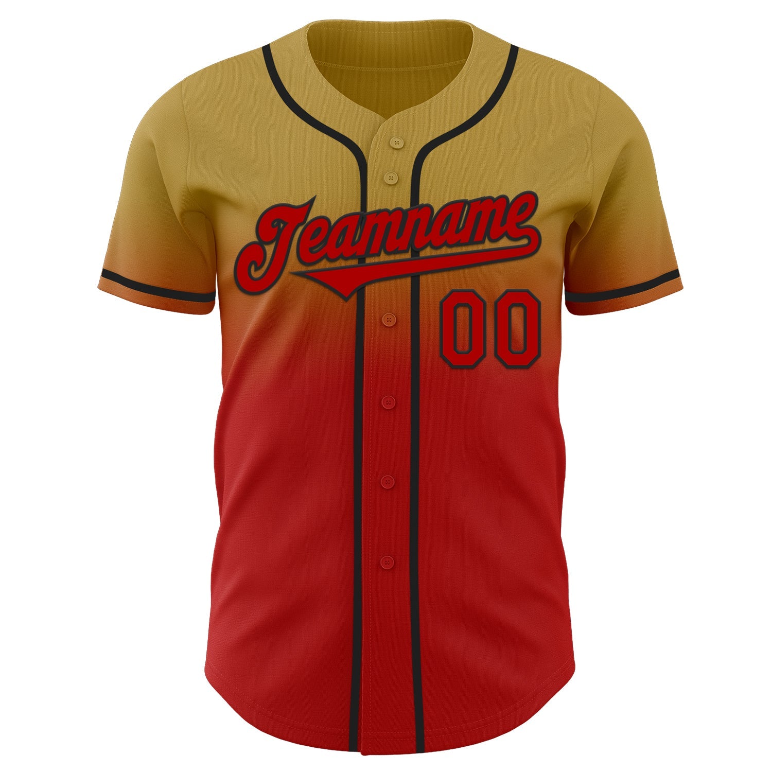 Custom Old Gold Red-Black Authentic Fade Fashion Baseball Jersey view 2