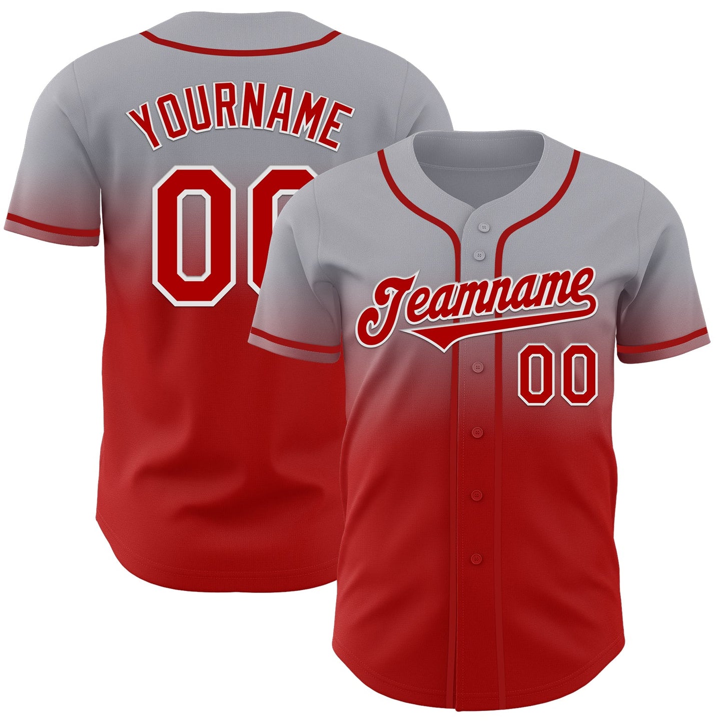 Custom Gray Red-White Authentic Fade Fashion Baseball Jersey - Main View