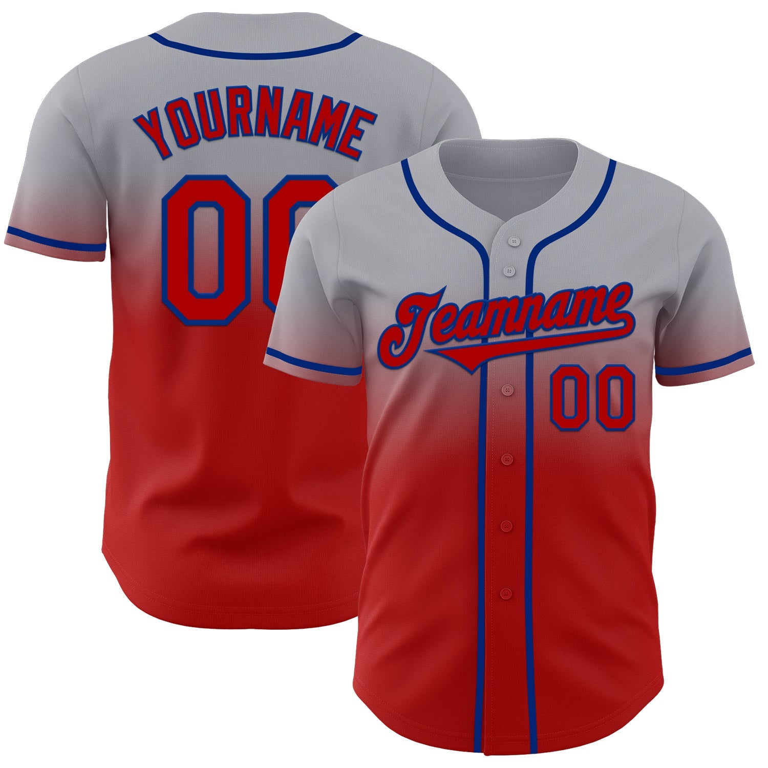 Custom Gray Red-Royal Authentic Fade Fashion Baseball Jersey - Main View