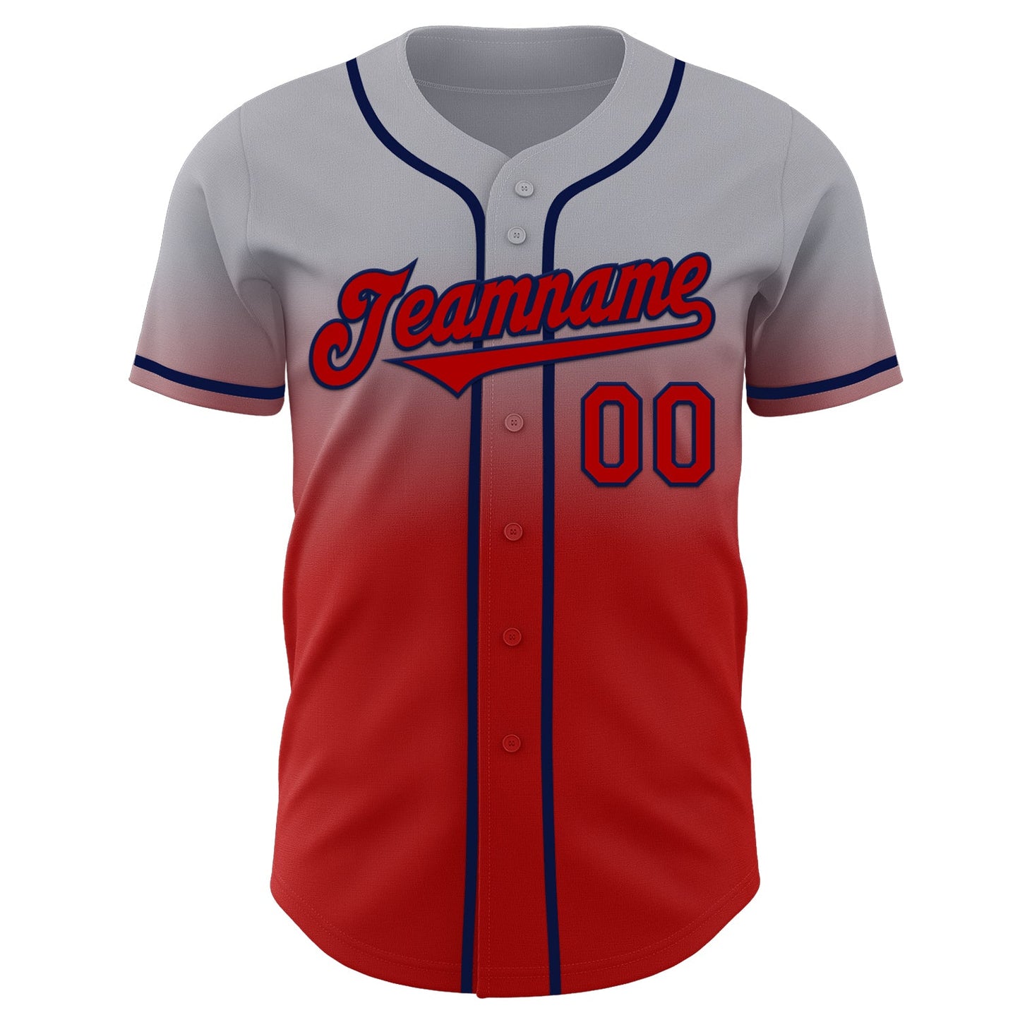 Custom Gray Red-Navy Authentic Fade Fashion Baseball Jersey view 2
