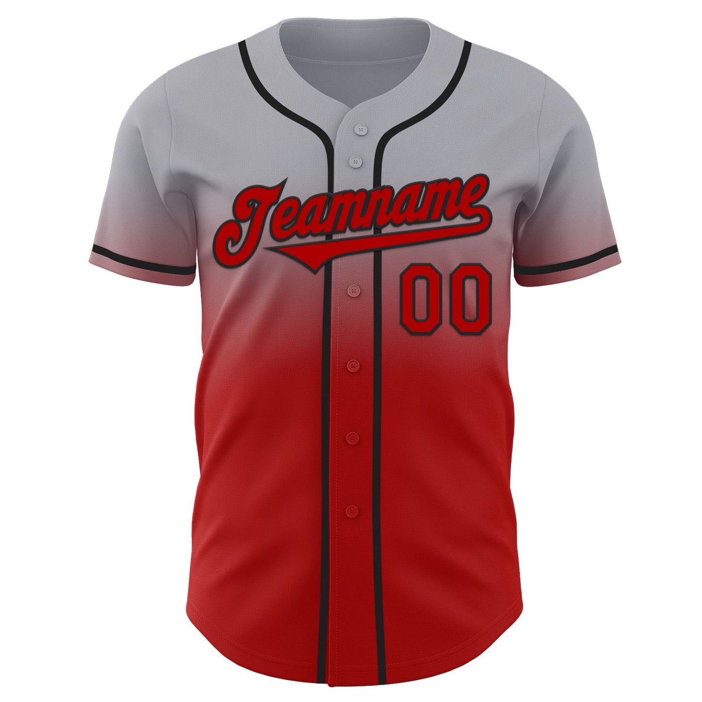 Custom Gray Red-Black Authentic Fade Fashion Baseball Jersey view 2