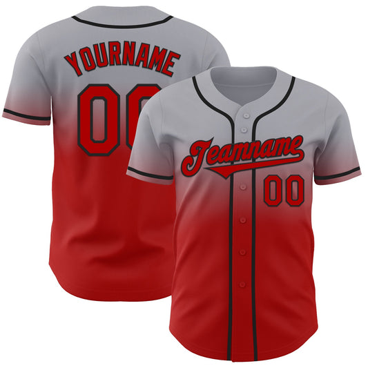 Custom Gray Red-Black Authentic Fade Fashion Baseball Jersey - Main View