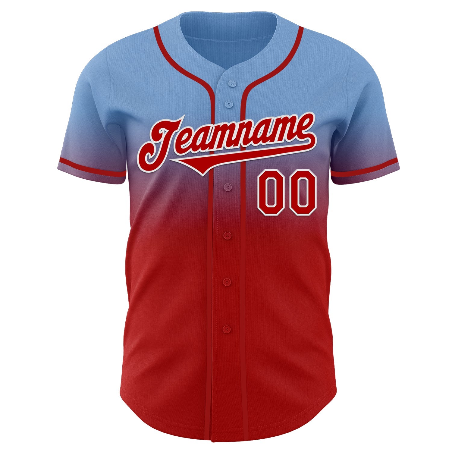Custom Light Blue Red-White Authentic Fade Fashion Baseball Jersey view 2