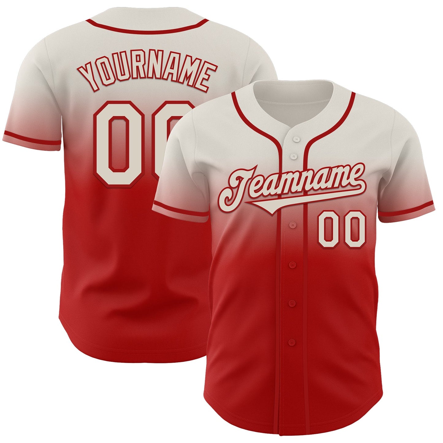 Custom Cream Red Authentic Fade Fashion Baseball Jersey - Main View