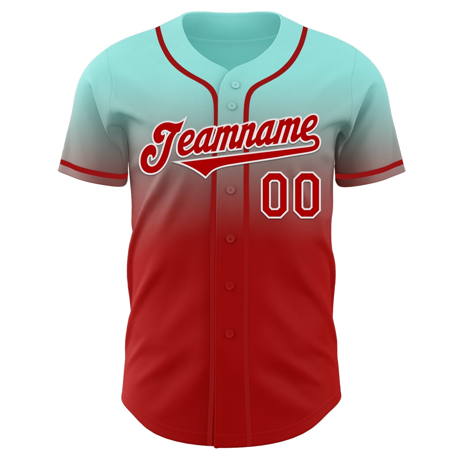 Custom Ice Blue Red-White Authentic Fade Fashion Baseball Jersey view 2